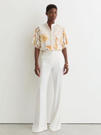 Reiss & pink Floral-print Lace-trim Blouse, 12