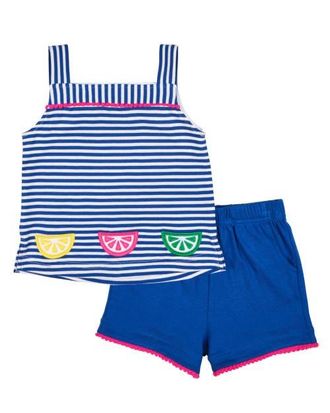 Florence Eiseman Stripe Knit Short Set With Fruit Slices in Royal/white at Nordstrom, Size 12M