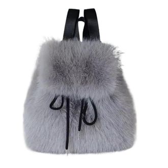 Generic Womens Plush Bags Women Faux Fur Backpack Soft Plush Large Capacity Shoulder Bag With Drawstring Flap Magnetic Closure For Daily Casual Use(Grey)