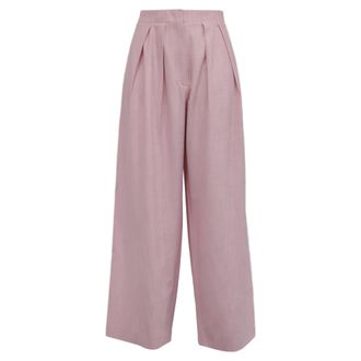 Maje Pleated Wide-Leg Trousers in Pink Linen
