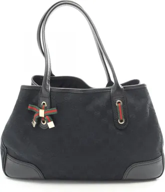 Gucci Black Multi-Color Canvas Leather Handbag Tote Bag (Pre-Owned)