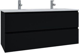 Adema Chaci Badkamermeubelset - 120x46x57cm - 2 keramische wasbakken wit - 2 kraangaten - 2 lades - mat zwart