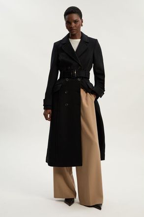 Karen Millen Wool Blend Belted Midi Coat in Black at Nordstrom, Size 12