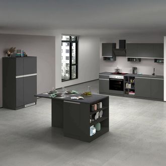 Dmora Dmora - Cocina Completa Armand, Conjunto De Cocina Modular, Cocina Modular Con M&uacute;ltiples Elementos, 100% Made In Italy, Antracita Y Pizarra