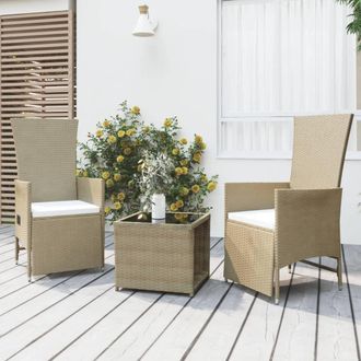 vidaXL Vidaxl Juego De Muebles Jard&iacute;n 3 Piezas Acero Y Rat&aacute;n Sint&eacute;tico Beige