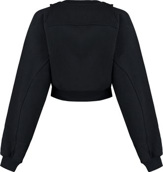 Off-white Womens Cropped Logo Detail Cotton Sweatshirt Black Sweatshirts Sweater