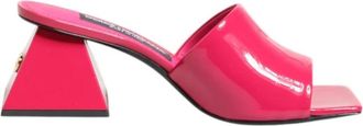 Dolce & Gabbana Sandalen met blokhak en goudkleurig logo - Dames - Muiltjes - Roze - 35 EU - Leer - Schoenen