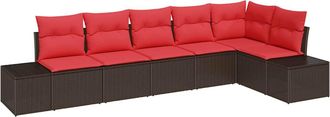 vidaXL Conjunto De Sof&aacute; De Jard&iacute;n 6 Uds. Marr&oacute;n Rat&aacute;n Sint&eacute;tico Vidaxl
