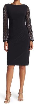 Marina Rossini Beaded Long Sleeve Sheath Dress in Blk at Nordstrom Rack, Size 4