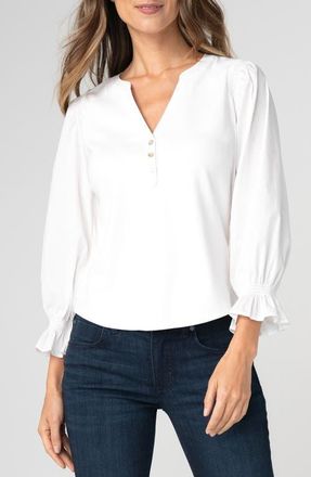 Liverpool L.A. Mixed Media Three-Quarter Sleeve Top in White at Nordstrom, Size X-Small