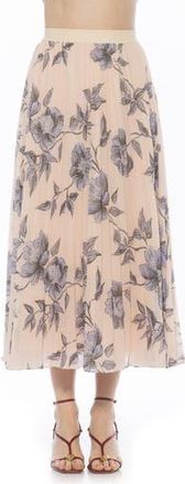 Alexia Admor Kesia Midi Chiffon Pleated Skirt in Blue Floral at Nordstrom Rack, Size 12