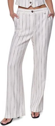 DKNY Stripe Straight Leg Linen Blend Pants in Coconut/Tobacco at Nordstrom, Size 12