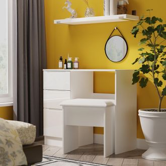 Lewis's Milan 3 Drawer Vanity in White Gloss & White - Ready Assembled - Lewiss Home | TJ Hughes