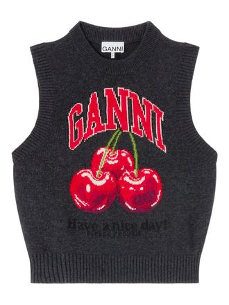 Ganni cherry-detail vest - Grey