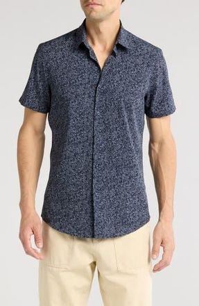 14th & Union Floral Print Short Sleeve Performance Button-Up Shirt in Navy Blazer Floral Texture at Nordstrom Rack, Size Small