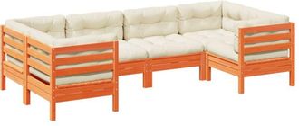 vidaXL Set De Sof&aacute;s Jard&iacute;n 6 Pzas Con Cojines Madera Pino Marr&oacute;n Cera Vidaxl