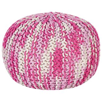 Beliani Puf De Algod&oacute;n Blanco Rosa Pastel 50 X 35 Cm Otomana Reposapi&eacute;s Bolas Eps Conrad