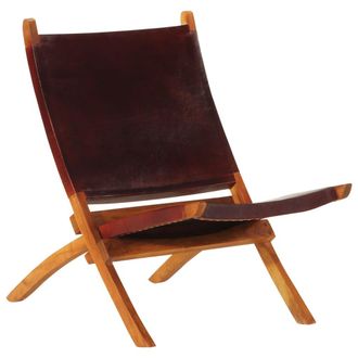 vidaXL Silla De Relax Plegable Cuero Aut&eacute;ntico Marr&oacute;n Oscuro Vidaxl