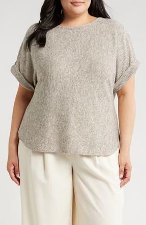 Max Studio Dolman Short Sleeve Top in Oat/Black at Nordstrom Rack, Size 1X