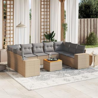 vidaXL Juego De Sof&aacute;s Jard&iacute;n Con Cojines Beige 10 Pzas Rat&aacute;n Sint&eacute;tico Vidaxl