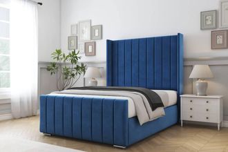 Comfort Beds Serena Plush Bed Frame - 50 Upholstered Wingback Headboard in Navy | Size: Single