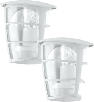 Loops 2 PACK IP44 Outdoor Wall Light White & Glass Lantern 1x 60W E27 Porch Lamp