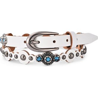 OLD TREND Rosa Genuine Leather Embellished Vintage Inspired Belt in White at Nordstrom, Size Medium