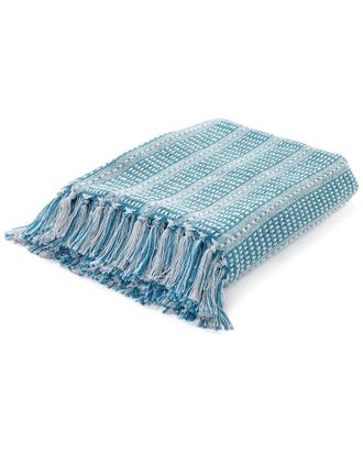 LR Home Lr Home Maui Blue Ridgeline Striped Throw Blanket With Fringe