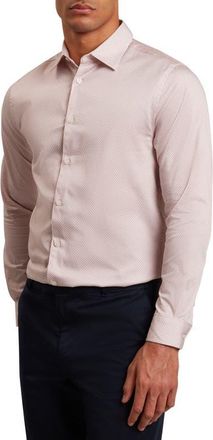 Ted Baker Olweno Slim Fit Microprint Stretch Cotton Button-Up Shirt in Light Pink at Nordstrom, Size 6