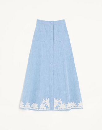 Valentino Gonna Midi In Denim Ricamata Donna DENIM 38