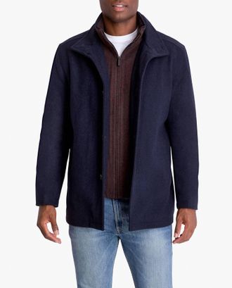 London Fog Amherst Button Front Wool Jacket In Navy Heather