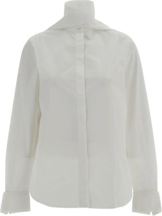 7 For All Mankind Strik met strik - Dames - Blouses - Wit - XS - Katoen - Overhemden