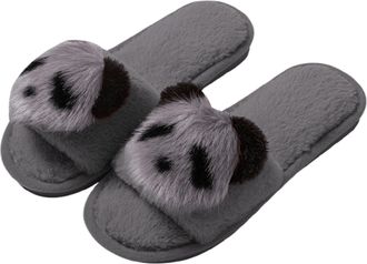 Generic Womens Cozy Fuzzy Panda Slides Open Toe Animal Themed Slippers for Indoor Outdoor Casual Comfort Soft Footwear Comfortable Women Black Slip Shoes Mens