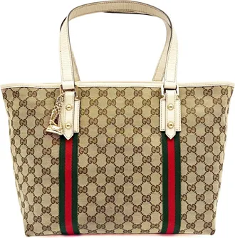 Gucci Ivory Gg Canvas Leather Tote Bag (Pre-Owned)