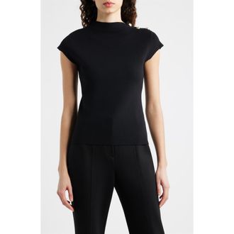 Elie Tahari The Katy Button Detail Sweater in Noir at Nordstrom, Size X-Large