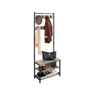Yaheetech Yaheetech - Stand Appendiabiti in Legno Vintage, Attaccapanni con Scarpiera a 3 Ripiani, Appendiabiti Autoportante Portabiti per Salotto e Soggiorno