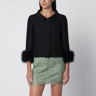 Valentino Black Jacket with a Peter Pan Collar in Virgin Wool and Silk