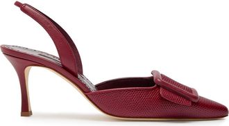 Manolo Blahnik Mayslibi 70 Slingback Leather Pumps - Burgundy
