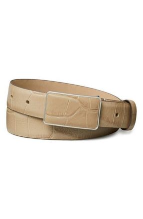 Tory Burch Croc Embossed Leather Plate Belt in Light Hickory at Nordstrom, Size X-Small