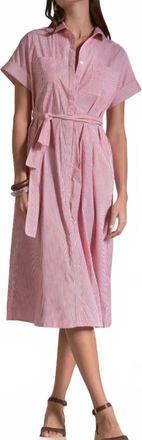 Elan Short Sleeve Midi Dress In Red Stripe