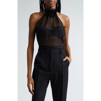 Dolce & Gabbana Rosette Silk Blend Chiffon Halter Top in Nero at Nordstrom, Size 10 Us