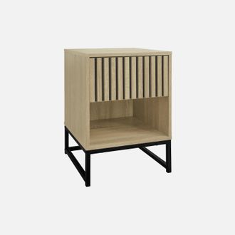 Sweeek Mesita De Noche Contempor&aacute;nea Efecto Madera Estriada Con 1 Caj&oacute;n