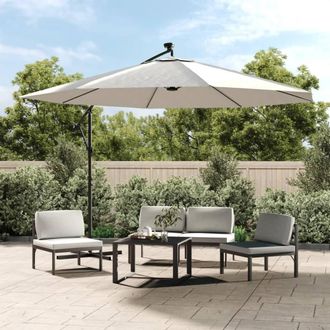 Berkfield Home Cantilever Umbrella with LED Lights & Metal Pole 350 cm Sand in Beige