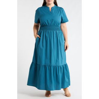 Sugarlips Belraj Cotton Poplin Maxi Dress in Teal at Nordstrom, Size 1X