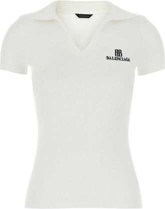 Balenciaga White Printed Logo Polo