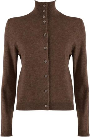 Nenette Fijngebreide Cardigan met Hoge Hals - Dames - Vesten - Bruin - XS - Truien & Vesten
