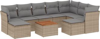 vidaXL Juego De Sof&aacute;s Jard&iacute;n Con Cojines Beige 10 Pzas Rat&aacute;n Sint&eacute;tico Vidaxl