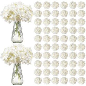 OEM Flores Artificiales, 205 Hortensias Artificiales De Seda Blanca De Aspecto Real A Granel, Artificiales Blancas Con Tallos Para Ramos De Boda, Centros 