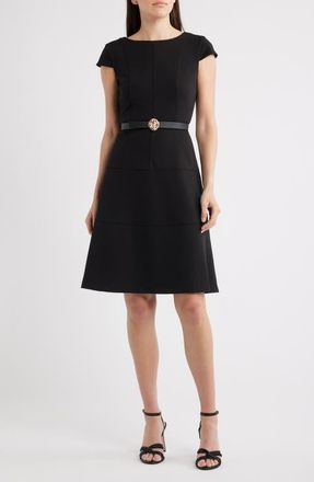 Anne Klein Heritage Belted Scuba Crepe Dress in Anne Black at Nordstrom, Size 12