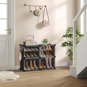 Woltu Woltu Scarpiera 4 Scomparti Scarpe 16 Paia Salvaspazio Nero